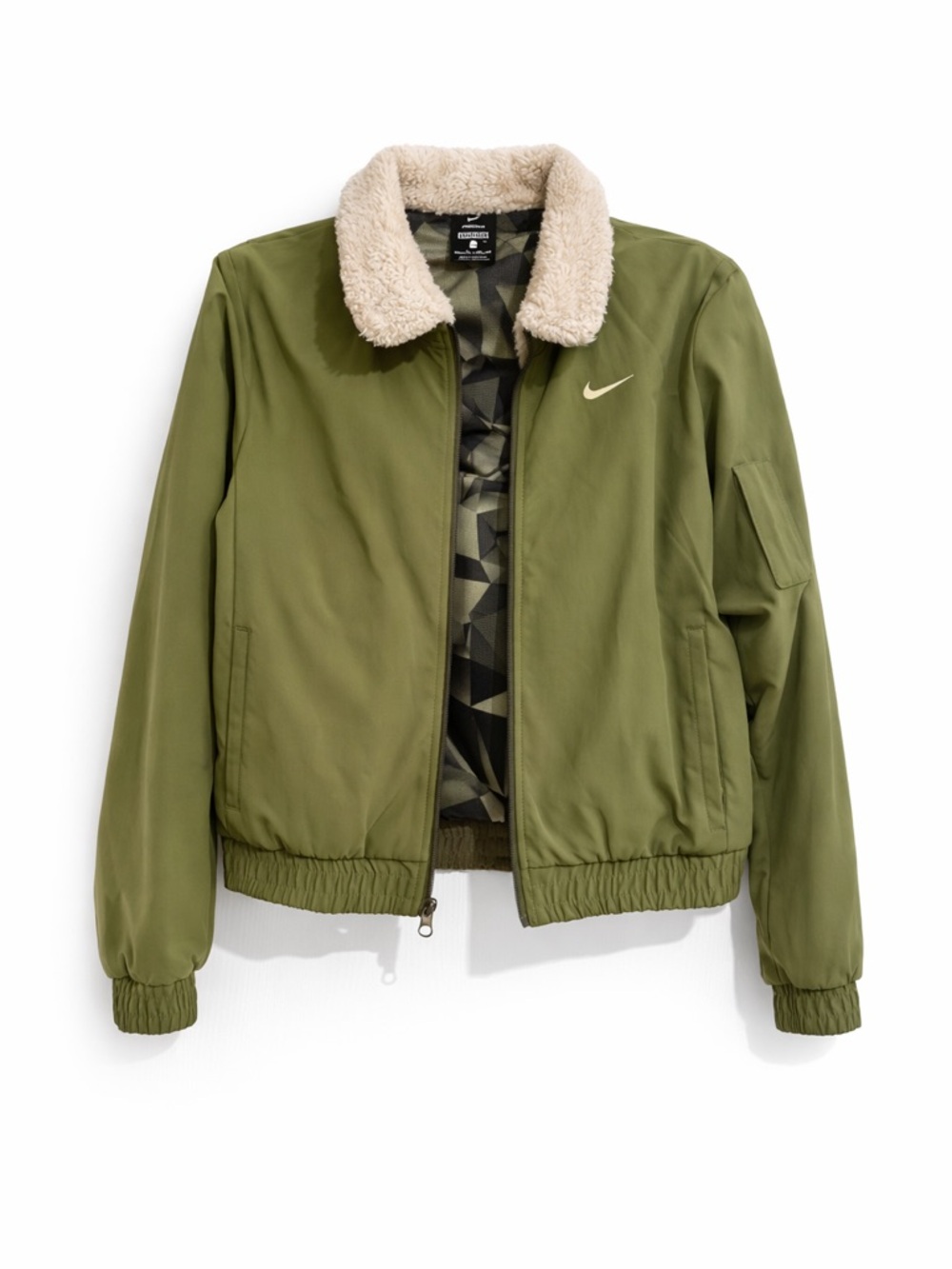 Nike Shield Olive Green Sherpa Collar Bomber Jacket XS Wind Water Resistant